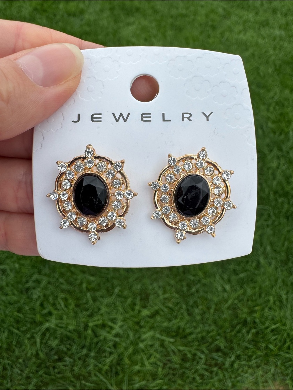$12 or Bundle 3/$30!! Gold-Tone Black Crystal Halo Stud Earrings